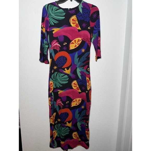 FARM RIO Mystic Jungle Midi Knit Dress Size L Artsy Bohemian - Picture 2 of 12